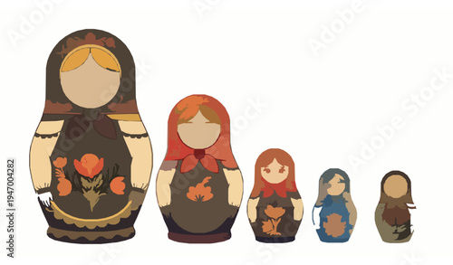 Traditional Matryoshka Nesting Dolls Floral Folk Art Vector Illustration