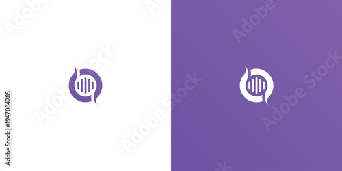 Abstract logo design with a circular shape and sound waves.