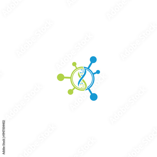 DNA helix structure with connected dots representing scientific research.