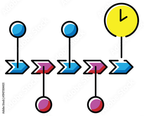 Four lane race track with starting blocks and clock flat design vector illustration