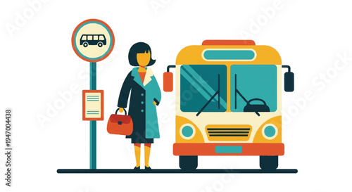 Woman waiting at bus stop for public transportation
