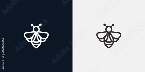 Minimalist bee logo design on dark and light backgrounds simple and modern.