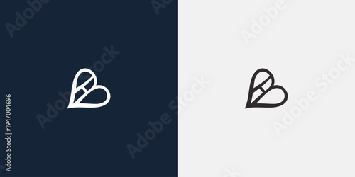 Minimalist heart logo design with letter A and B simple and elegant.