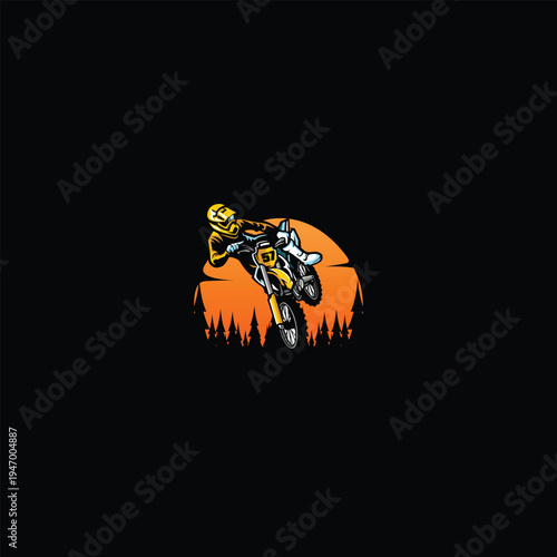 Motocross Rider Soaring Through the Air Against Sunset Silhouette.