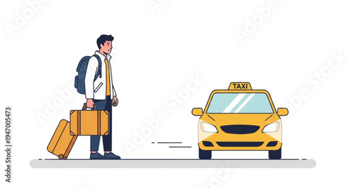 Man with Luggage and Taxi.