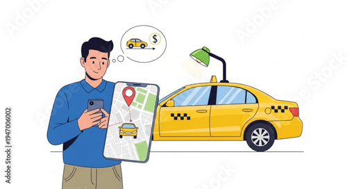 Man with map and taxi.
