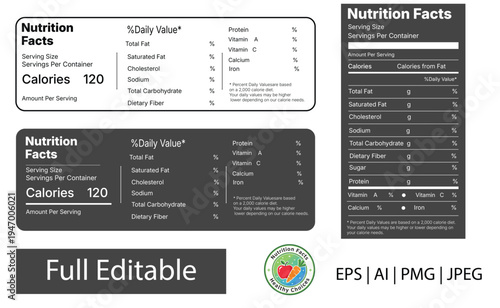 Nutrition facts, Supplement facts, Nutrition facts template, Editable nutrition label template, nutritional value, Including Editable Templates