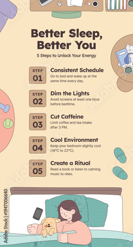 Sleep Wellness Tips Infographic Cozy Bedroom Flat Lay Style
