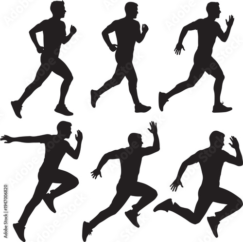 Runing Vector Silhouette Set – Traditional Dance Poses in Black Silhouette