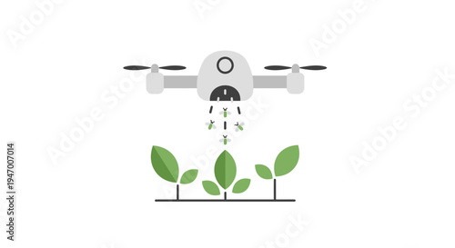 Drone watering small green plants.