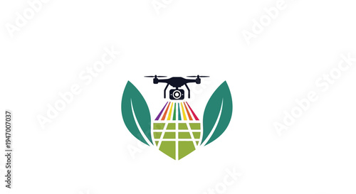 Drone with camera and green leaves.