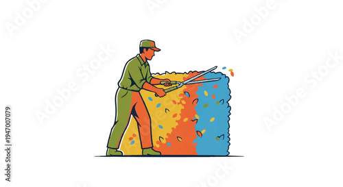 Gardener trimming colorful hedges outdoors