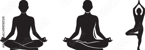 Yoga pose icon in black, black and white, Vector design.