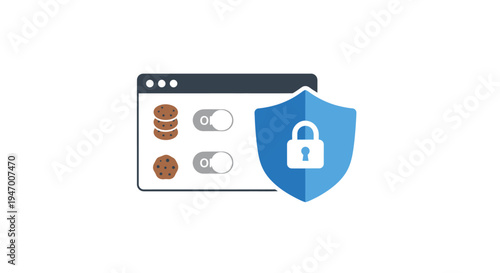 Digital security shield with lock icon.