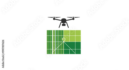 Drone Flying Over Green Grid Pattern.