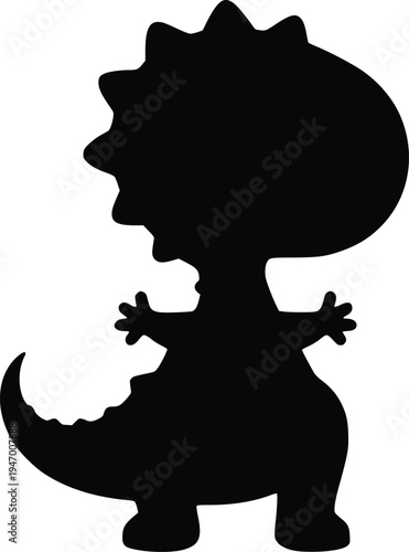 A playful cartoon silhouette of a small, friendly dinosaur waving cheerfully