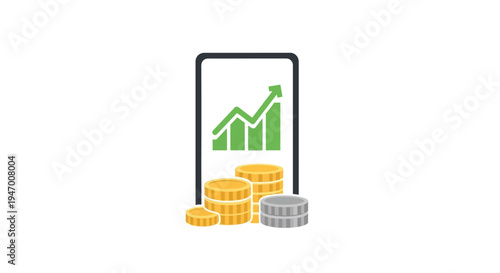 Financial growth with mobile phone screen.
