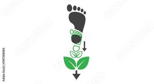 Footprint with green leaf growth.