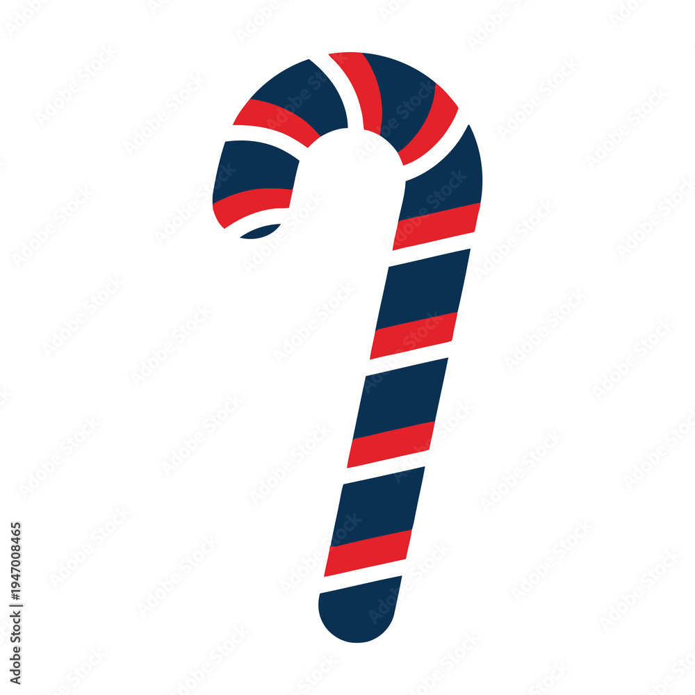 Fototapeta premium Red and blue striped candy cane with a festive holiday design and curved hook shape