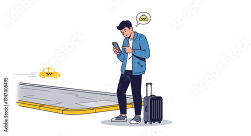 Man with suitcase and phone.