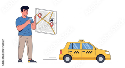 Man with taxi and map.