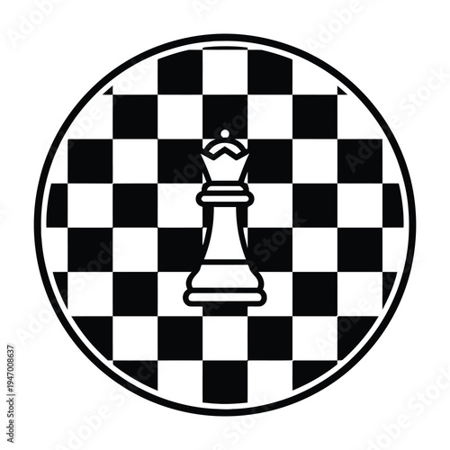White king chess piece centered on a black and white checkered chessboard background symbolizing strategy and competition