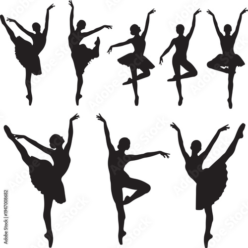 Bale Dancing Vector Silhouette Set – Traditional Dance Poses in Black Silhouette