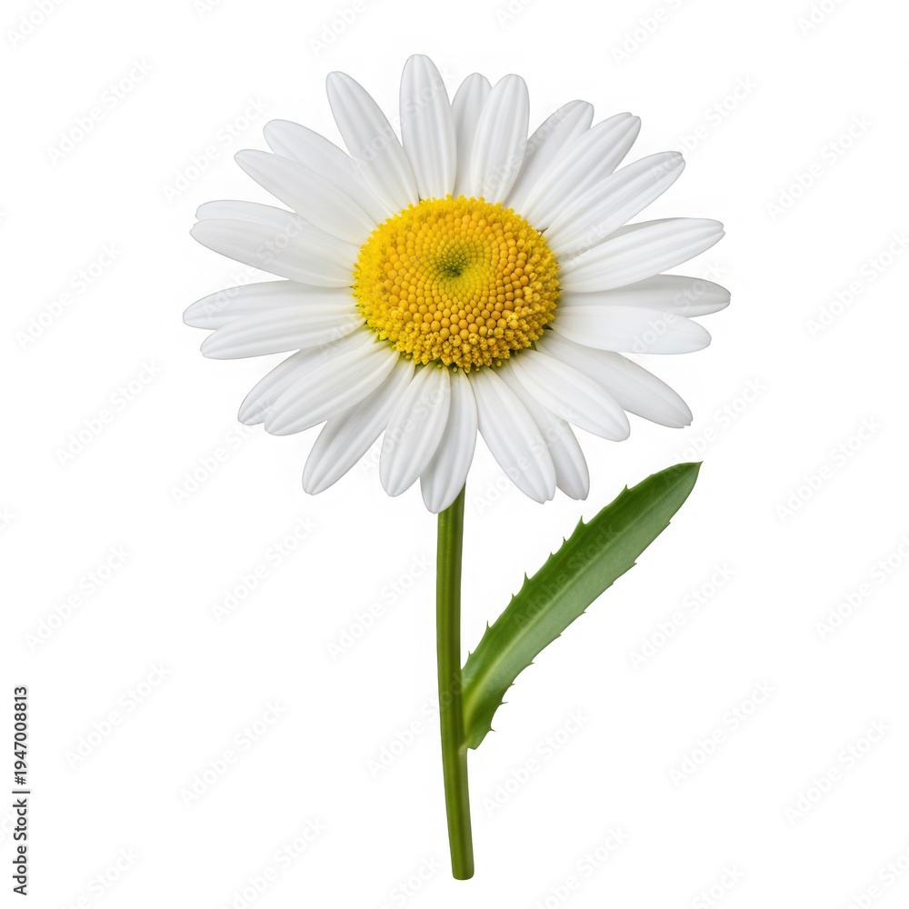 Fototapeta premium A single white daisy flower with a yellow center isolated on transparent background