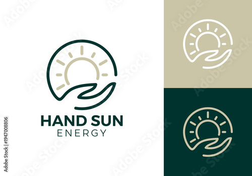 hand sun energy nature logo design vector graphic