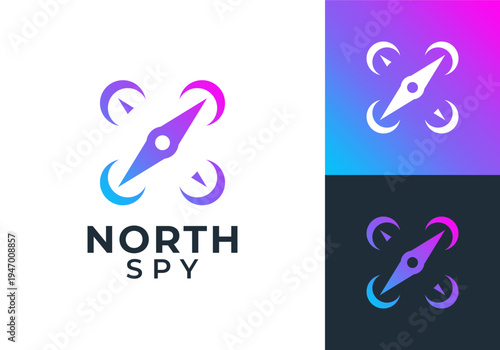 abstract drone with north compass logo design concept
