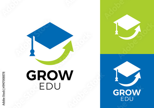 graduate hat and arrow logo design. finance education symbol vector graphic