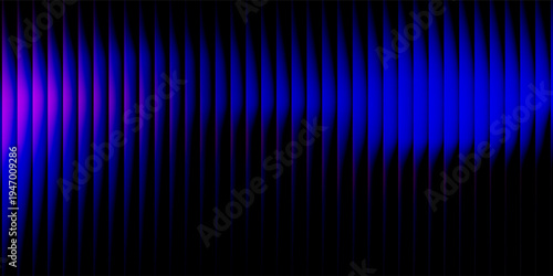 Futuristic ribbed texture with fractal glass effect and smooth fluted vertical lines of rainbow neon gradient.
