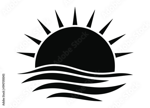 Minimal Sunrise Over Sea Icon – Vector Outline Illustration