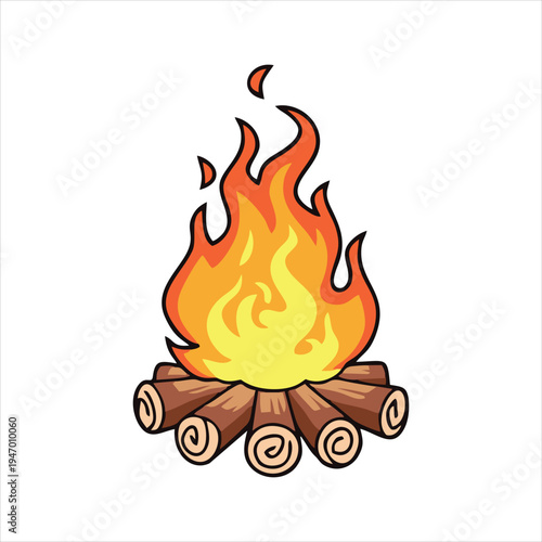 Outdoor campfire with burning wooden logs illustration