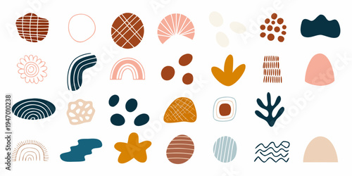 Abstract organic shapes and patterns in warm muted color tones