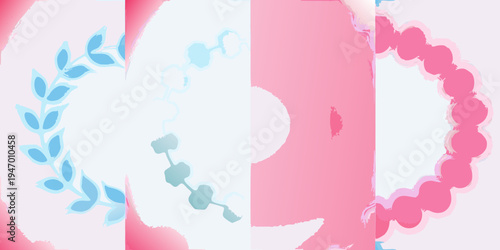 Abstract floral design with pink and blue watercolor washes