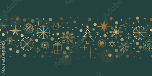 Elegant christmas pattern with golden snowflakes stars and festive shapes