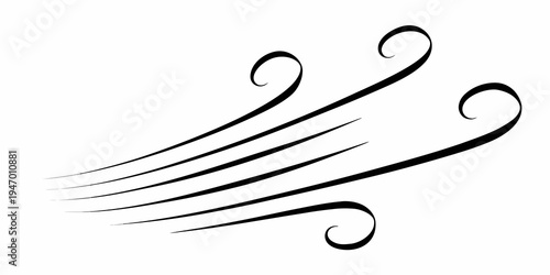 Elegant black swirls and lines create a dynamic flowing design