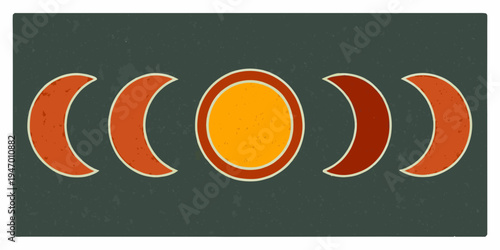 Stylized illustration depicting the phases of the moon in orange hues