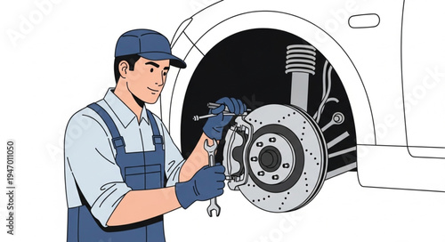 Mechanic changing car brake pad.