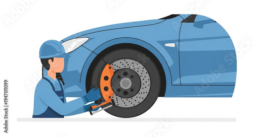 Mechanic changing car brake pad.