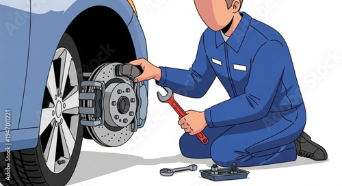 Mechanic changing car brake pads.