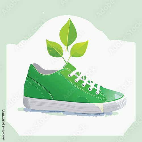 Green shoe with leaves depicting nature and sustainability concept