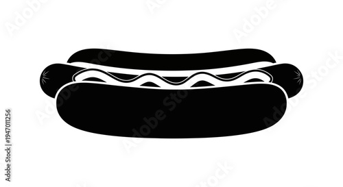 Black Silhouette of a Delicious Hot Dog with Mustard - A Classic and Iconic Food Item