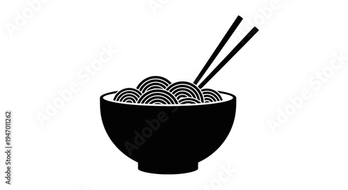 Traditional Asian Noodles in a Bowl with Chopsticks - Simple Vector Graphic for Restaurant Menus