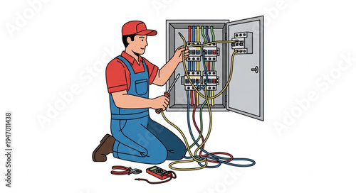 Man working on electrical panel.