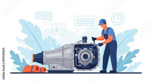 Man Working on Large Engine.