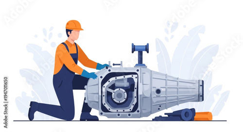 Man Working on Large Machine.