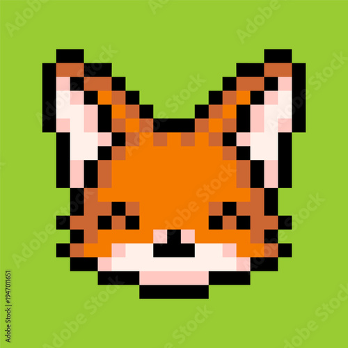 Cute Pixel Art Fox Face Character Icon, Retro 8 Bit Animal Avatar Illustration
