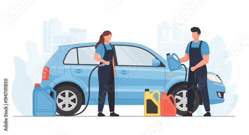 Mechanic and man with car.